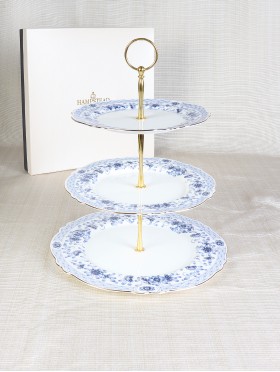 3-Tier Cake Plate in Blue Flowers With Gift Box